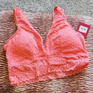 Coral lace plunge bralette